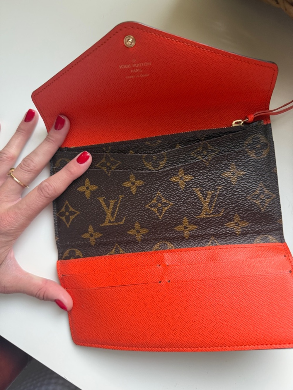 Louis Vuitton Monogram Envelope Wallet in Brown with Orange Snap - Picture 2 of 4